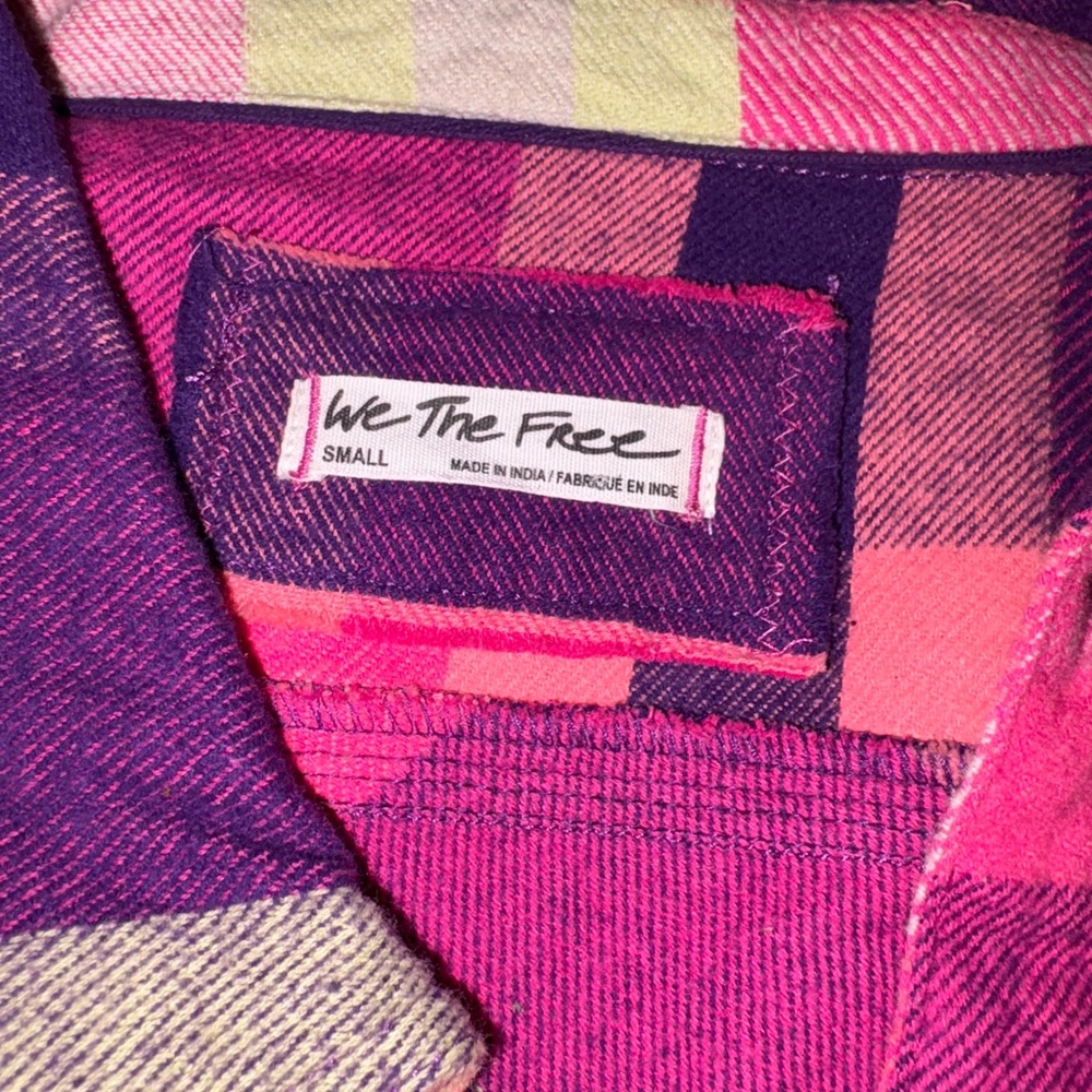 We the Free so long summer plaid flannel oversized button down pink/purple S - Picture 5 of 7